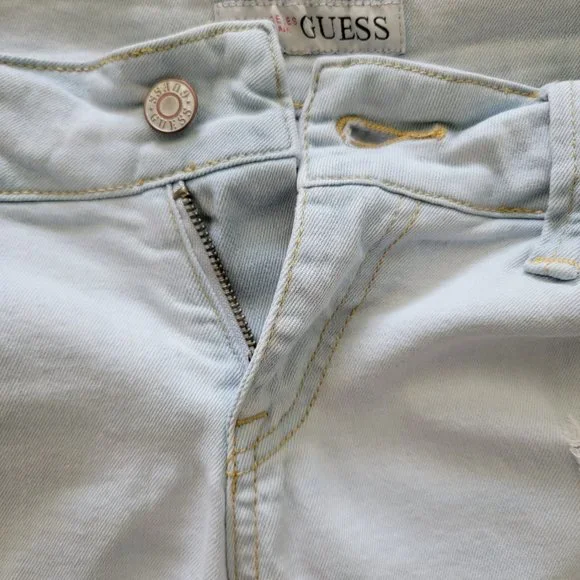 Guess Light Wash Destroyed Cuffed Denim Shorts - Picture 13 of 16